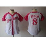 women mlb milwaukee brewers #8 braun white pink[2012]