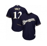 Youth Majestic Milwaukee Brewers #12 Stephen Vogt Authentic Navy Blue Alternate Cool Base MLB Jersey