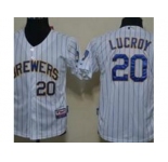 Youth Milwaukee Brewers #20 Lucroy White Blue Jerseys(Strip)
