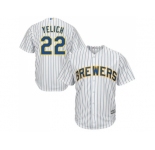 Youth Milwaukee Brewers #22 Christian Yelich White Strip Cool Base Stitched MLB Jersey