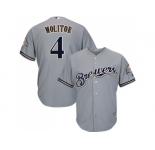 Youth Milwaukee Brewers #4 Paul Molitor Grey Cool Base Stitched MLB Jersey