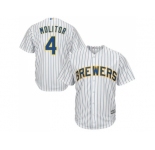 Youth Milwaukee Brewers #4 Paul Molitor White Strip Cool Base Stitched MLB Jersey