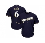 Youth Milwaukee Brewers #6 Lorenzo Cain Navy blue Cool Base Stitched MLB Jersey