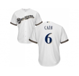 Youth Milwaukee Brewers #6 Lorenzo Cain White Cool Base Stitched MLB Jersey