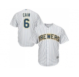 Youth Milwaukee Brewers #6 Lorenzo Cain White Strip Cool Base Stitched MLB Jersey