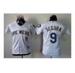 Youth mlb jerseys milwaukee brewers #9 segura white[blue strip]