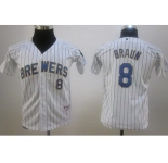 mlb Youth Milwaukee Brewers #8 Braun White(Blue Stripes)