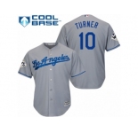 Youth Majestic Los Angeles Dodgers #10 Justin Turner Replica Grey Road 2017 World Series Bound Cool Base MLB Jersey