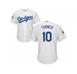 Youth Majestic Los Angeles Dodgers #10 Justin Turner Replica White Home 2017 World Series Bound Cool Base MLB Jersey