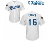 Youth Majestic Los Angeles Dodgers #16 Andre Ethier Authentic White Home Cool Base 2018 World Series MLB Jersey