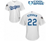 Youth Majestic Los Angeles Dodgers #22 Clayton Kershaw Authentic White Home Cool Base 2018 World Series MLB Jersey