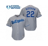 Youth Majestic Los Angeles Dodgers #22 Clayton Kershaw Replica Grey Road 2017 World Series Bound Cool Base MLB Jersey