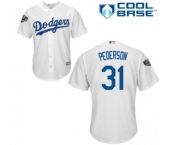 Youth Majestic Los Angeles Dodgers #31 Joc Pederson Authentic White Home Cool Base 2018 World Series MLB Jersey