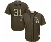 Youth Majestic Los Angeles Dodgers #31 Mike Piazza Authentic Green Salute to Service 2018 World Series MLB Jersey
