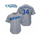 Youth Majestic Los Angeles Dodgers #34 Fernando Valenzuela Replica Grey Road 2017 World Series Bound Cool Base MLB Jersey
