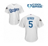 Youth Majestic Los Angeles Dodgers #5 Corey Seager Authentic White Home Cool Base 2018 World Series MLB Jersey