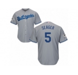 Youth Majestic Los Angeles Dodgers #5 Corey Seager Replica Grey Road 2017 World Series Bound Cool Base MLB Jersey