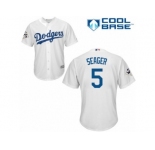 Youth Majestic Los Angeles Dodgers #5 Corey Seager Replica White Home 2017 World Series Bound Cool Base MLB Jersey