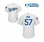 Youth Majestic Los Angeles Dodgers #57 Alex Wood Authentic White Home Cool Base 2018 World Series MLB Jersey