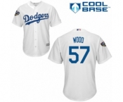 Youth Majestic Los Angeles Dodgers #57 Alex Wood Authentic White Home Cool Base 2018 World Series MLB Jersey