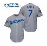Youth Majestic Los Angeles Dodgers #7 Julio Urias Authentic Grey Road Cool Base 2018 World Series MLB Jersey