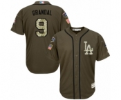 Youth Majestic Los Angeles Dodgers #9 Yasmani Grandal Authentic Green Salute to Service 2018 World Series MLB Jersey
