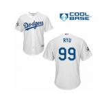 Youth Majestic Los Angeles Dodgers #99 Hyun-Jin Ryu Replica White Home 2017 World Series Bound Cool Base MLB Jersey