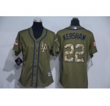Women Los Angeles Dodgers #22 Clayton Kershaw Authentic Green Salute to Service MLB Jersey