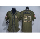 Women Los Angeles Dodgers #23 Adrian Gonzalez Authentic Green Salute to Service MLB Jersey