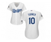 Women Majestic Los Angeles Dodgers #10 Justin Turner Replica White Home 2017 World Series Bound Cool Base MLB Jersey