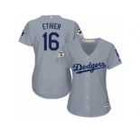 Women Majestic Los Angeles Dodgers #16 Andre Ethier Replica Grey Road 2017 World Series Bound Cool Base MLB Jersey