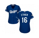Women Majestic Los Angeles Dodgers #16 Andre Ethier Replica Royal Blue Alternate 2017 World Series Bound Cool Base MLB Jersey