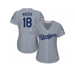 Women Majestic Los Angeles Dodgers #18 Kenta Maeda Replica Grey Road 2017 World Series Bound Cool Base MLB Jersey