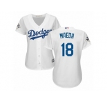 Women Majestic Los Angeles Dodgers #18 Kenta Maeda Replica White Home 2017 World Series Bound Cool Base MLB Jersey