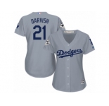Women Majestic Los Angeles Dodgers #21 Yu Darvish Replica Grey Road 2017 World Series Bound Cool Base MLB Jersey
