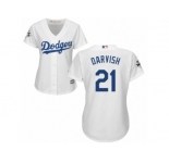 Women Majestic Los Angeles Dodgers #21 Yu Darvish Replica White Home 2017 World Series Bound Cool Base MLB Jersey