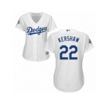 Women Majestic Los Angeles Dodgers #22 Clayton Kershaw Replica White Home 2017 World Series Bound Cool Base MLB Jersey