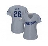 Women Majestic Los Angeles Dodgers #26 Chase Utley Replica Grey Road 2017 World Series Bound Cool Base MLB Jersey