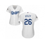 Women Majestic Los Angeles Dodgers #26 Chase Utley Replica White Home 2017 World Series Bound Cool Base MLB Jersey