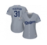 Women Majestic Los Angeles Dodgers #31 Joc Pederson Replica Grey Road 2017 World Series Bound Cool Base MLB Jersey