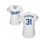 Women Majestic Los Angeles Dodgers #31 Joc Pederson Replica White Home 2017 World Series Bound Cool Base MLB Jersey