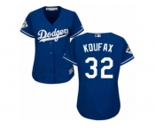 Women Majestic Los Angeles Dodgers #32 Sandy Koufax Replica Royal Blue Alternate 2017 World Series Bound Cool Base MLB Jersey