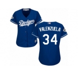 Women Majestic Los Angeles Dodgers #34 Fernando Valenzuela Replica Royal Blue Alternate 2017 World Series Bound Cool Base MLB Jersey