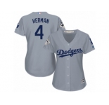 Women Majestic Los Angeles Dodgers #4 Babe Herman Replica Grey Road 2017 World Series Bound Cool Base MLB Jersey