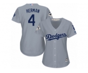 Women Majestic Los Angeles Dodgers #4 Babe Herman Replica Grey Road 2017 World Series Bound Cool Base MLB Jersey