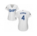 Women Majestic Los Angeles Dodgers #4 Babe Herman Replica White Home 2017 World Series Bound Cool Base MLB Jersey
