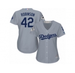 Women Majestic Los Angeles Dodgers #42 Jackie Robinson Replica Grey Road 2017 World Series Bound Cool Base MLB Jersey