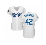 Women Majestic Los Angeles Dodgers #42 Jackie Robinson Replica White Home 2017 World Series Bound Cool Base MLB Jersey