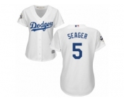 Women Majestic Los Angeles Dodgers #5 Corey Seager Replica White Home 2017 World Series Bound Cool Base MLB Jersey