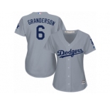 Women Majestic Los Angeles Dodgers #6 Curtis Granderson Replica Grey Road Cool Base MLB Jersey